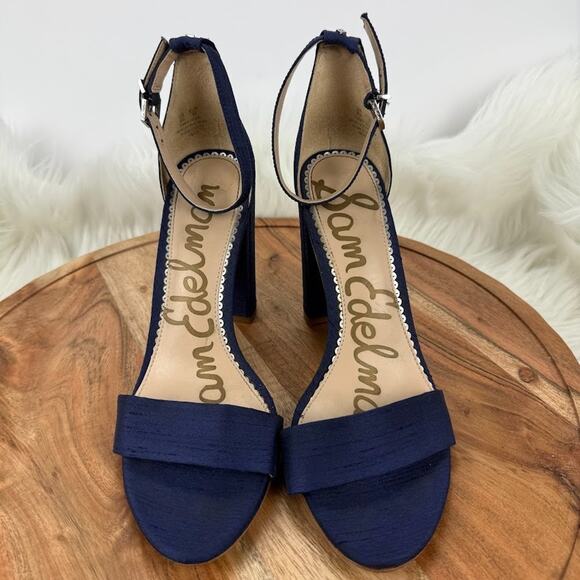 Sam Edelman Yaro Block Heel Sandal Womens 8 M Blue Suede Open Toe Ankle Strap - Picture 2 of 10